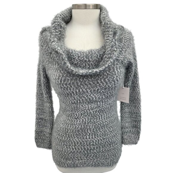 NEW Lauren Conrad Gray Eyelash Cowl Neck Sweater Womens Size S Soft Cozy Fuzzy - Picture 1 of 15